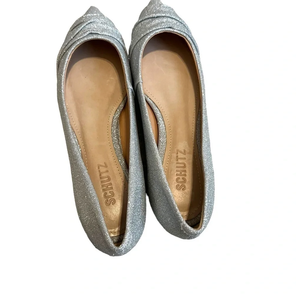 Schutz‎ Flats Pointed Toe Sparkle Metallic Silver Shoes Size 5.5 New without Box